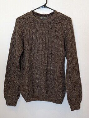 P.G. Field Men's Chunky Knit Sweater Brown Crew Neck Fisherman Pullover S